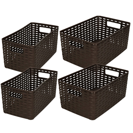 Set of 8x darkbrown plastic storage baskets