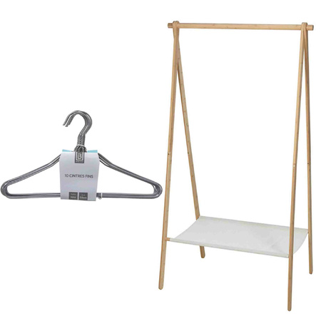 Set van kledingrek met plank en kledinghangers - bamboe - 155 cm