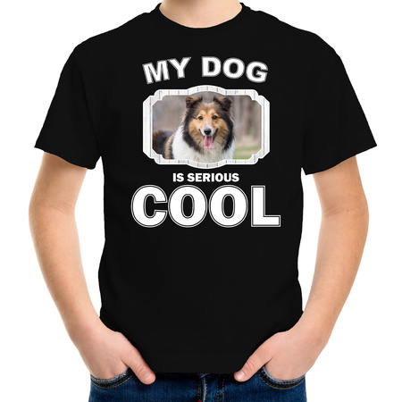 Sheltie honden t-shirt my dog is serious cool zwart voor kinderen