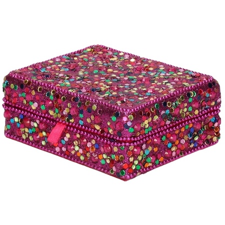 Fuchsia jewellery box with glitters 8 x 10 cm