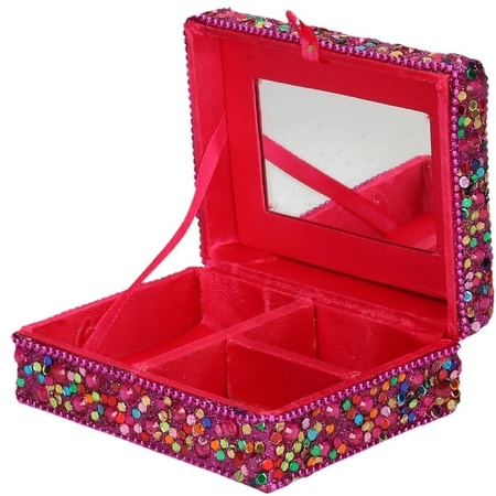 Fuchsia jewellery box with glitters 8 x 10 cm