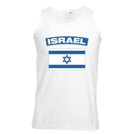 Singlet shirt/ tanktop Israelische vlag wit heren