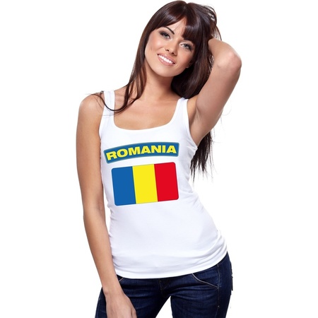 Singlet shirt/ tanktop Roemeense vlag wit dames