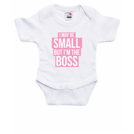 Small but the boss cadeau baby rompertje roze/wit meisjes