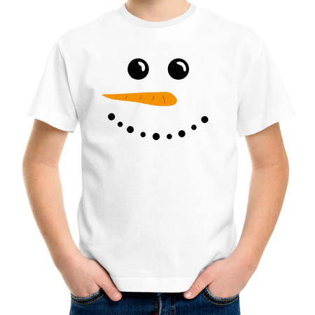 Sneeuwpop Kerst t-shirt wit voor kinderen