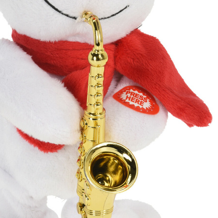Sneeuwpop knuffel pop/figuur - 21 cm - saxofoon - met beweging en geluid