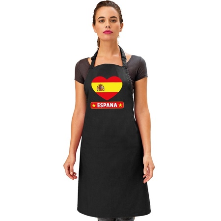 Spanje hart vlag barbecueschort/ tapas keukenschort zwart 