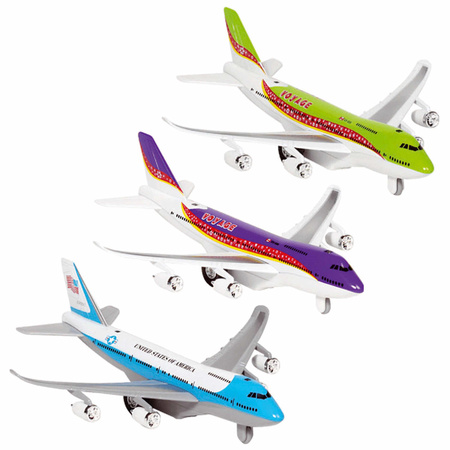 Speelgoed vliegtuigen setje van 3 stuks groen, blauw en paars 19 cm