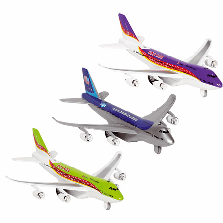 Toys airplanes set of 3x green, blue and purple 19 cm