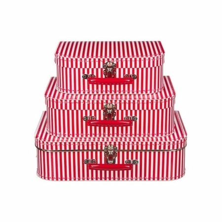 Toy suitcase red with white stripes 25 cm