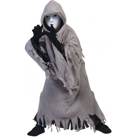 Spook/geest Halloween kostuum met capuchon - voor kinderen - grijs