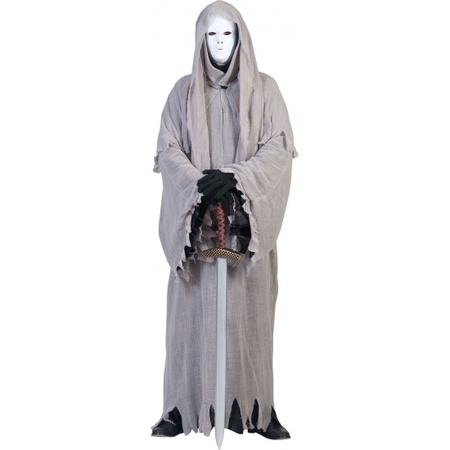 Ghost carnaval costume with hood - grey - adults