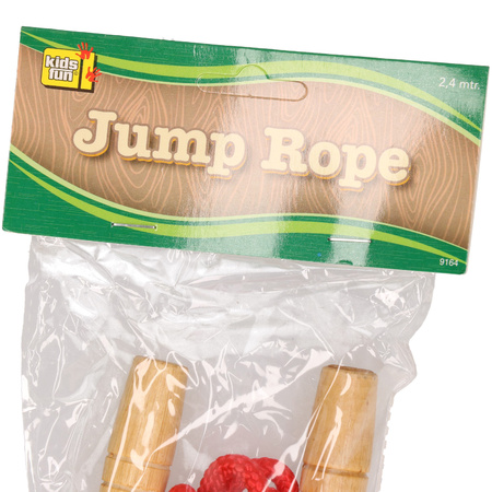 Springtouw speelgoed met houten handvat - rood - 240 cm - buitenspeelgoed