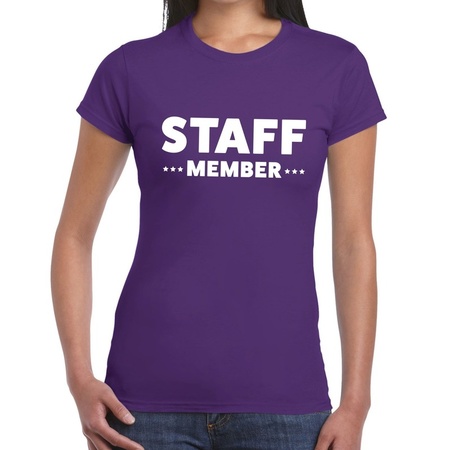 Staff member / personeel tekst t-shirt paars dames
