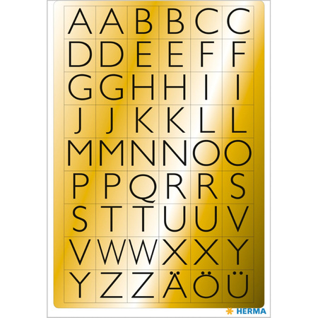 Stickervelletjes met 432x stuks alfabet plak letters A tot Z zwart/goud 13x12 mm
