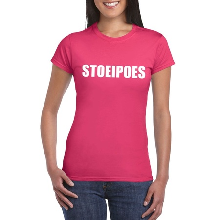 Stoeipoes tekst t-shirt roze dames