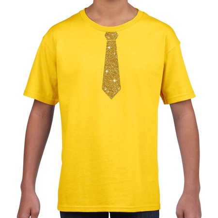 Stropdas goud glitter t-shirt geel voor kinderen
