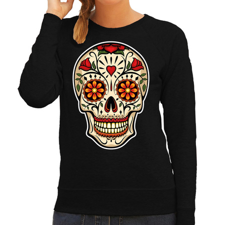 Sugar skull fashion sweater rock / punker zwart voor dames