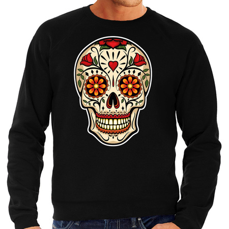 Sugar skull fashion sweater rock / punker zwart voor heren