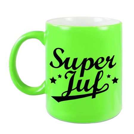 Super juf cadeau mok / beker neon groen 330 ml
