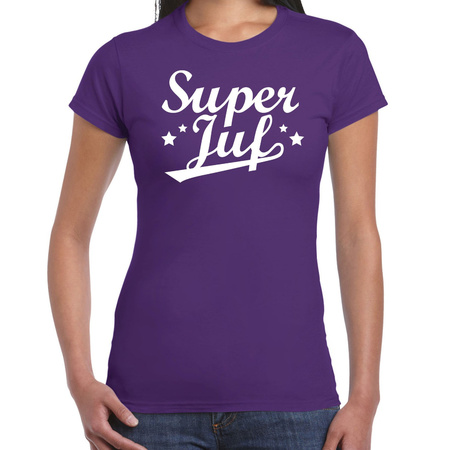 Super juf cadeau t-shirt paars voor dames
