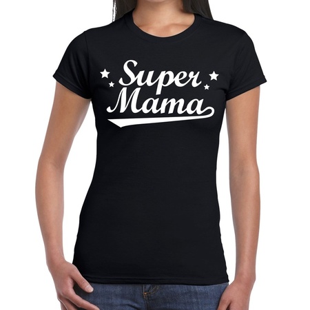 Super mama cadeau t-shirt zwart dames