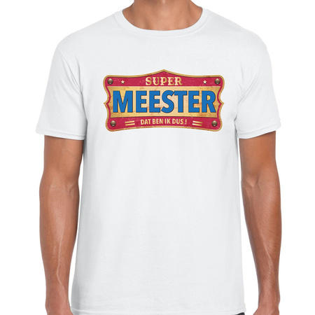 Super meester cadeau / kado t-shirt vintage wit voor heren