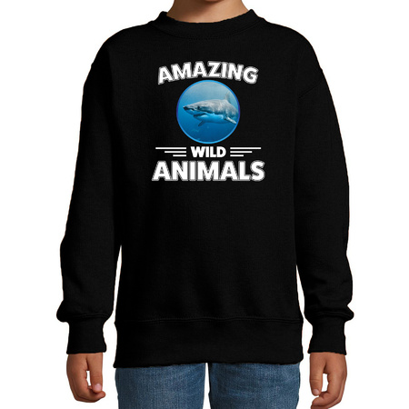 Sweater haaien amazing wild animals / dieren trui zwart voor kinderen