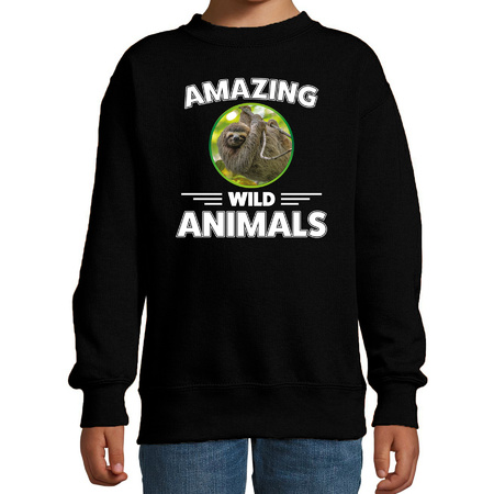 Sweater luiaarden amazing wild animals / dieren trui zwart voor kinderen