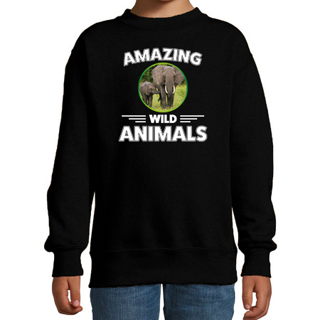 Sweater olifanten amazing wild animals / dieren trui zwart voor kinderen