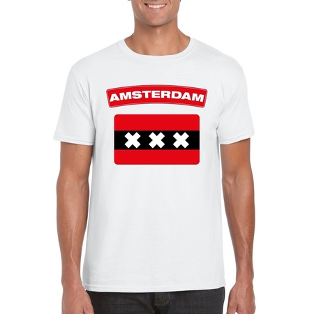 T-shirt met Amsterdamse vlag wit heren