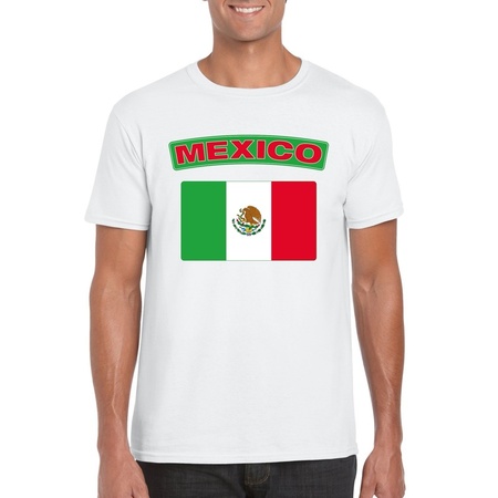 T-shirt met Mexicaanse vlag wit heren