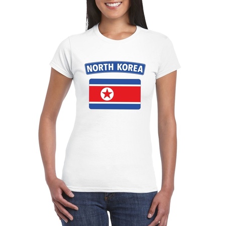 T-shirt met Noord Koreaanse vlag wit dames
