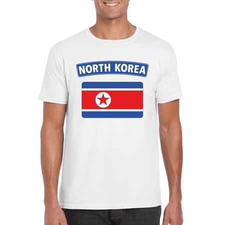 T-shirt met Noord Koreaanse vlag wit heren
