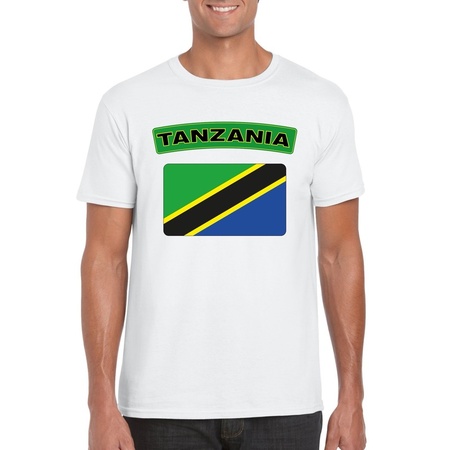 T-shirt met Tanzaniaanse vlag wit heren