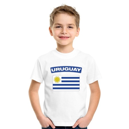 T-shirt met Uruguayaanse vlag wit kinderen