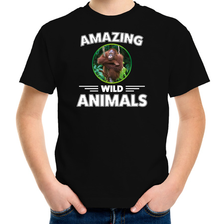 T-shirt orang oetan apen amazing wild animals / dieren zwart voor kinderen