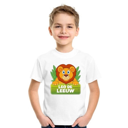 T-shirt wit voor kinderen met Leo de leeuw