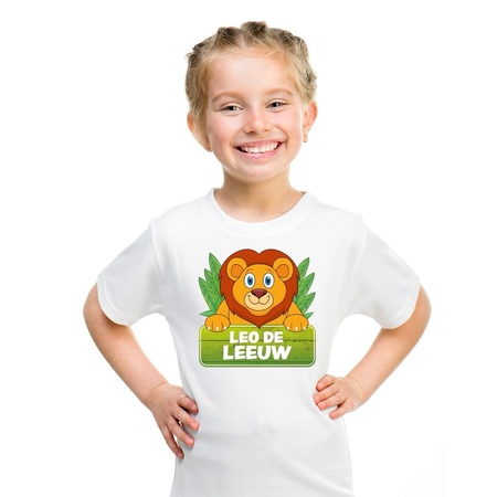 T-shirt wit voor kinderen met Leo de leeuw