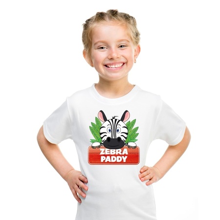 T-shirt wit voor kinderen met Paddy de zebra