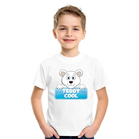 T-shirt wit voor kinderen met Teddy Cool de ijsbeer