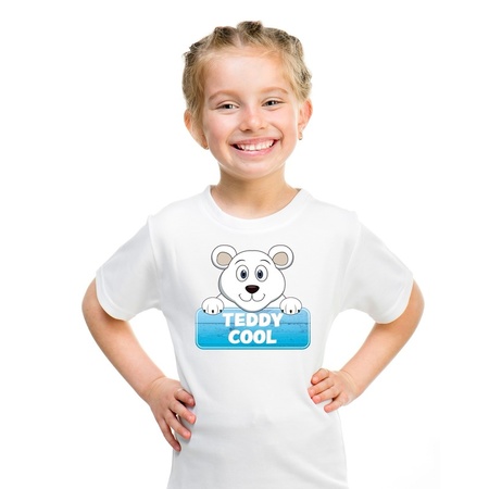T-shirt wit voor kinderen met Teddy Cool de ijsbeer