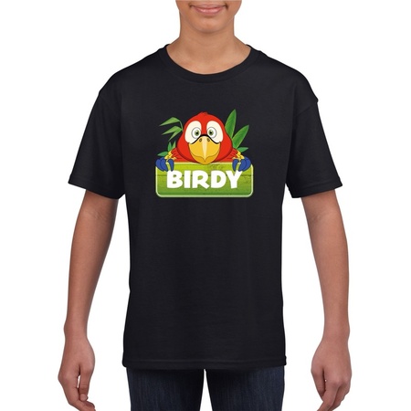 T-shirt zwart voor kinderen met Birdy de papegaai