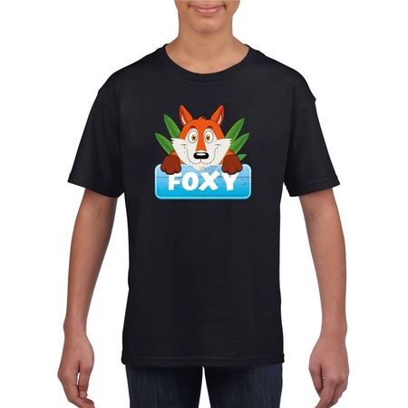 T-shirt zwart voor kinderen met Foxy de vos