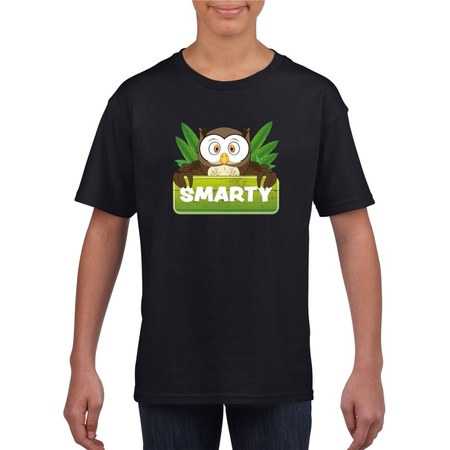 T-shirt zwart voor kinderen met Smarty de uil