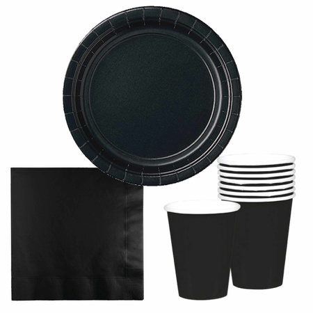 Tafel dekken feestartikelen kleur zwart 32x bordjes/32x drink bekers/40x servetten