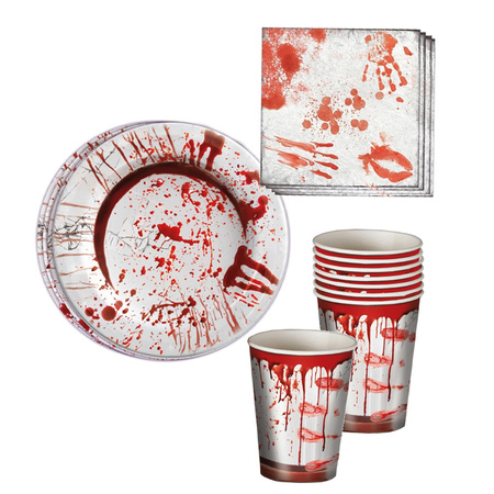 Table set Halloween bloody print 12x plates/12x drinkcups/20x napkins