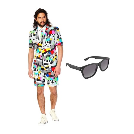 Testbeeld heren zomer kostuum maat 46 (S) met gratis zonnebril