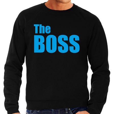 The boss sweater / trui zwart met blauwe letters voor heren 
