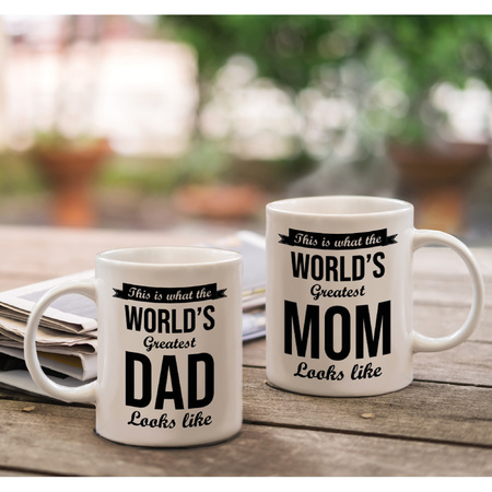 The Greatest Mom en Dad mok - Cadeau beker set voor Papa en Mama